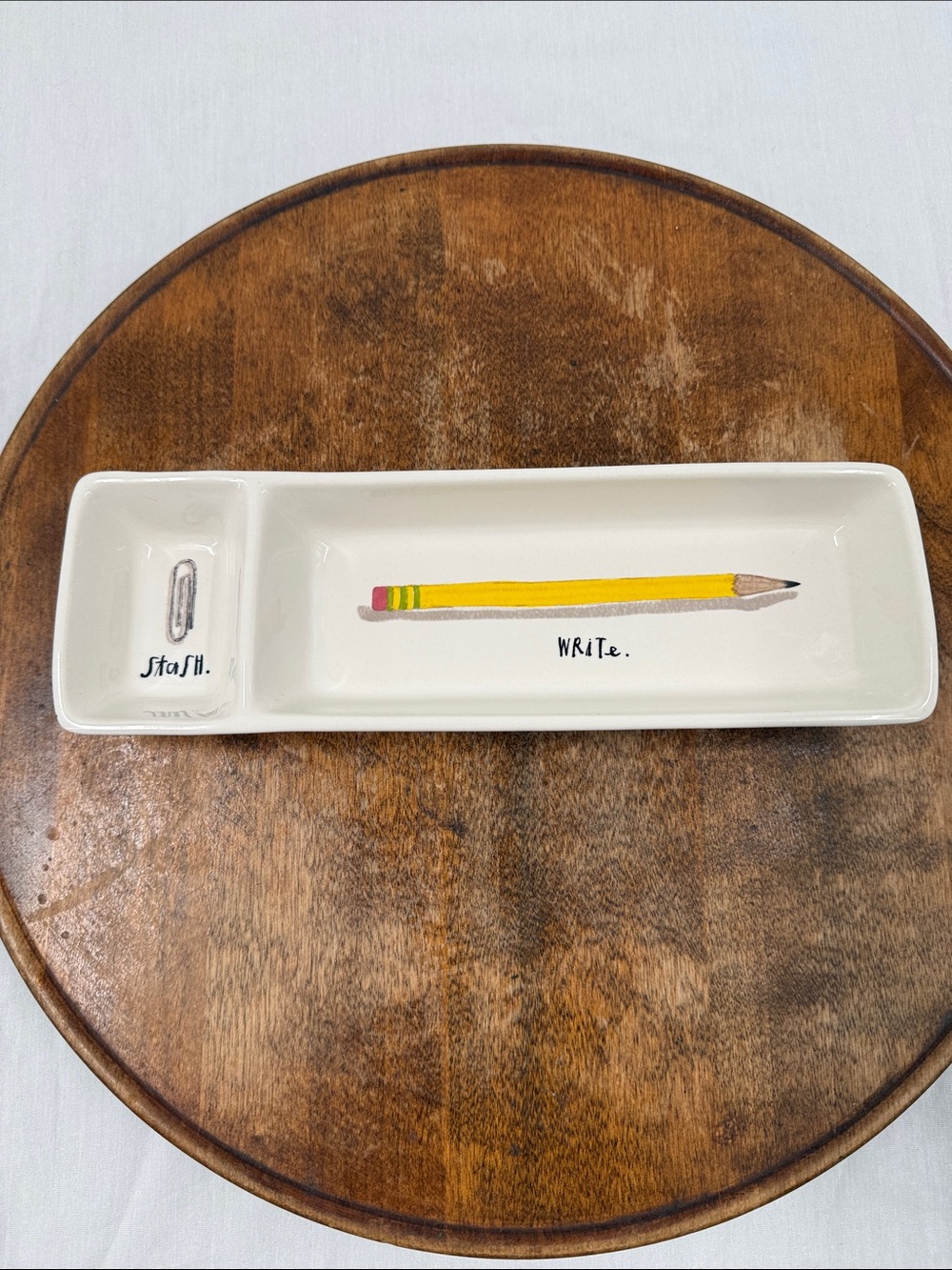 Rae Dunn Artisan Ceramic Pencil Paper Clip Tray Stash Write Office School Desk